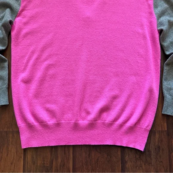 Autumn Cashmere 100% Cashmere Colorblock Sweater L Pink Grey Fuzzy Soft Luxury - Picture 15 of 16